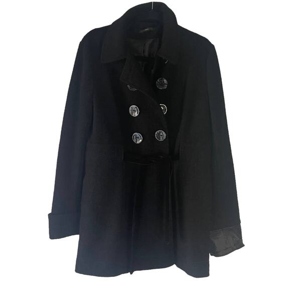Anthropologie Hazel Women's Size Large Black Wool Blend Double Breasted Pea Coat - Picture 1 of 11